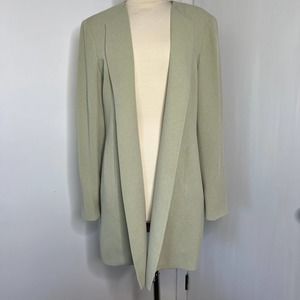Talbots Women's Blazer Tan-Green Tone Suite - Long Open Front Cardigan Size 14